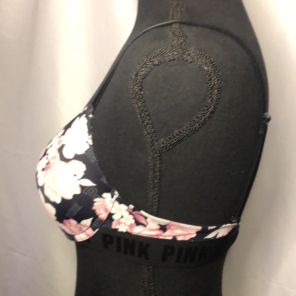 PINK VICTORIA’S SECRET black and pink floral padded push up bra. Size 34 B. - Picture 4 of 9
